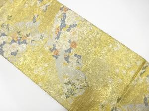 流水に牡丹・菊模様織出し袋帯